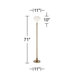 Possini Euro Design Cecil Modern Industrial Torchiere Floor Lamp 71" Tall Warm Gold Metal Opal Glass Shade For Living Room Bedroom Office House Home -Lighting Specialty Shop GUEST 0204d0cd 46ae 4294 b55a 1572cf84acce