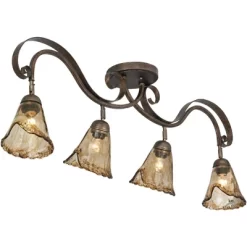 Pro Track 4-Head Ceiling Track Light Fixture Kit Adjustable Brown Bronze Finish Organic Amber Glass Western Kitchen Bathroom Living Room 41" Wide -Lighting Specialty Shop GUEST 02dd5fa9 cdd3 4c89 9961 c85cbeb05ea4