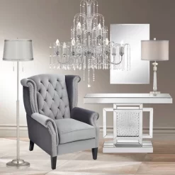 360 Lighting Abba Modern Floor Lamp Standing 65" Tall Brushed Nickel Metal Crystal Beaded White Drum Shade For Living Room Bedroom Office House Home