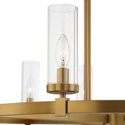 Stiffel Aron Brass Gold Wagon Wheel Chandelier 36" Wide Modern Clear Glass Shade 12-Light Fixture For Dining Room House Foyer Kitchen Island Entryway -Lighting Specialty Shop GUEST 065ab444 a265 44f2 afa6 ad685d420eb1