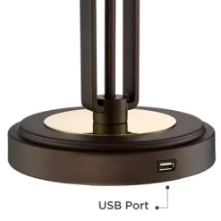 Franklin Iron Works Javier Industrial Table Lamp 24 1/2" High Bronze With USB Charging Port White Drum Shade For Bedroom Living Room Bedside Home Desk -Lighting Specialty Shop GUEST 0670da15 56bd 4daa 99c3 f09f660ec246