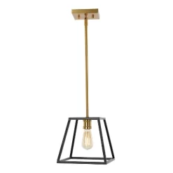 9.25" 1-Light Girard Farmhouse Industrial Iron LED Pendant Black/Brass Gold - JONATHAN Y -Lighting Specialty Shop GUEST 0779f60a 3b95 469f b3ea 9c185d1ed82f