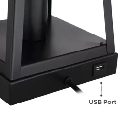 Franklin Iron Works Kacey Industrial Table Lamps 25 1/4" High Set Of 2 Dark Black With USB Charging Port LED Nightlight Peanut Shade For Bedroom Desk -Lighting Specialty Shop GUEST 08140a9b 1c41 4f63 8683 51d6eb062e89