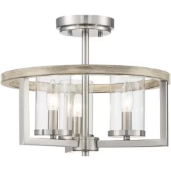 Possini Euro Design Senna Modern Industrial Ceiling Light Semi Flush Mount Fixture 15" Wide Brushed Nickel Gray Wood 3-Light Clear Glass For Bedroom 10 Possini Euro Design Senna Modern Industrial Ceiling Light Semi Flush Mount Fixture 15" Wide Brushed Nickel Gray Wood 3-Light Clear Glass For Bedroom -Lighting Specialty Shop GUEST 08dd1794 0813 479b a383 aeb04b0df2ca