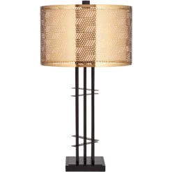Possini Euro Design Deborah Modern Mid Century Table Lamp 30" Tall Black With USB Charging Port Gold Metal Double Drum Shades For Living Room Desk -Lighting Specialty Shop GUEST 09d25b0f f17f 43b2 97c8 a4aad1682a8d