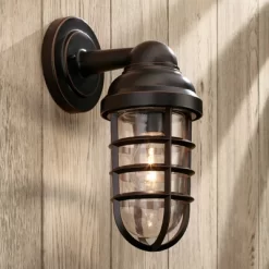 John Timberland Marlowe Industrial Outdoor Wall Light Fixtures Set Of 2 Bronze Metal Cage 13 1/4" Clear Glass For Post Exterior Barn Deck House Porch -Lighting Specialty Shop GUEST 0a055b5c 67cb 4e67 9c89 600d21e0b15e
