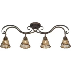 Pro Track 4-Head Ceiling Track Light Fixture Kit Adjustable Brown Bronze Finish Organic Amber Glass Western Kitchen Bathroom Living Room 41" Wide -Lighting Specialty Shop GUEST 0b78c01d fbd9 4f9b 868e 9d4588a5d094