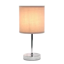 11.81" Traditional Petite Metal Stick Bedside Table Desk Lamp In Chrome With Fabric Shade Gray - Creekwood Home -Lighting Specialty Shop GUEST 0d235063 4c94 41e2 96f2 e7118f716857
