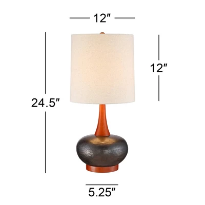 360 Lighting Andi Modern Mid Century Table Lamps 24 1/2" High Set Of 2 Hammered Brown Ceramic Red Oak Off White Shade For Bedroom Living Room Desk 5 360 Lighting Andi Modern Mid Century Table Lamps 24 1/2" High Set Of 2 Hammered Brown Ceramic Red Oak Off White Shade For Bedroom Living Room Desk - Image 5