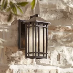 Kathy Ireland Sierra Craftsman Mission Outdoor Wall Light Fixture Rubbed Bronze 10 1/2" Frosted Seeded Glass Panels For Post Exterior Barn Deck House