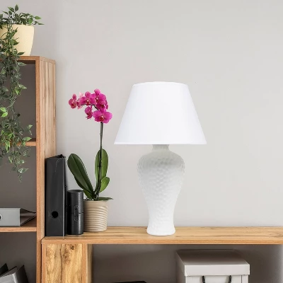20.08" Traditional Ceramic Texture Imprint Winding Table Desk Lamp With Matching Fabric Shade White - Creekwood Home 8 20.08" Traditional Ceramic Texture Imprint Winding Table Desk Lamp With Matching Fabric Shade White - Creekwood Home - Image 8
