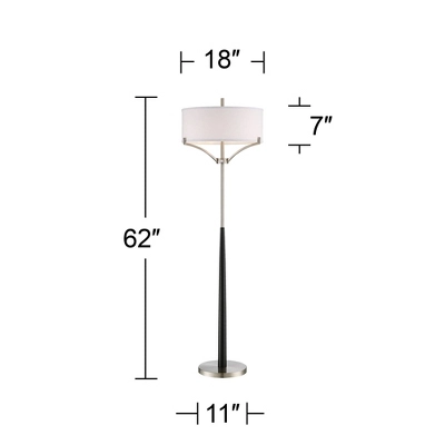 360 Lighting Modern Floor Lamp 62" Tall Black And Brushed Steel Column White Linen Drum Shade For Living Room Reading Bedroom Office 8 360 Lighting Modern Floor Lamp 62" Tall Black And Brushed Steel Column White Linen Drum Shade For Living Room Reading Bedroom Office - Image 8