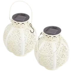Set Of 2 Solar Outdoor Lights - Hanging Or Tabletop Rechargeable LED Lantern Set With 2 Shepherd Hooks For Outdoor Decor By Pure Garden (White) -Lighting Specialty Shop GUEST 14541617 5fa3 4ca2 aeae 540f07f9daab
