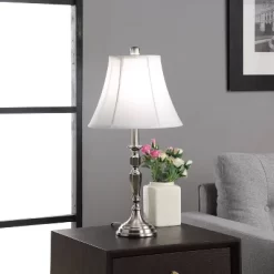 24.5" Traditional Satin Nickel Metal Table Lamp Silver - Ore International
