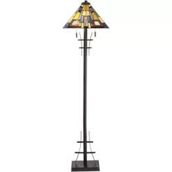 Robert Louis Tiffany Asian-Inspired Floor Lamp 62" Tall Bronze Iron Tiffany Style Jewel Tone Art Glass Shade For Living Room Reading Bedroom Office -Lighting Specialty Shop GUEST 16476259 f3b8 4a71 9c62 3db89eab026e