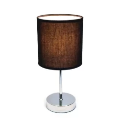 11.81" Traditional Petite Metal Stick Bedside Table Desk Lamp In Chrome With Fabric Shade Black - Creekwood Home -Lighting Specialty Shop GUEST 1720e567 eb41 4bd1 83cb 6067c4830eeb