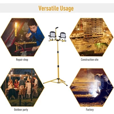 HOMCOM 10,000 Lumen Dual Head LED Work Lights Weather Resistant With Telescoping Adjustable Tripod Stand, Rotating Lamps 3 HOMCOM 10,000 Lumen Dual Head LED Work Lights Weather Resistant With Telescoping Adjustable Tripod Stand, Rotating Lamps - Image 3