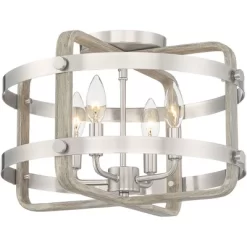 Barnes And Ivy Woodway Modern Farmhouse Ceiling Light Flush Mount Fixture 15 3/4" Wide Brushed Nickel Wood Grain 4-Light For Bedroom Living Room House -Lighting Specialty Shop GUEST 19ef2948 10a2 488f a002 68a4ba98daac