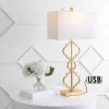 32" Iron Selina Ogee Trellis Modern USB Table Lamp (Includes LED Light Bulb) Gold - Jonathan Y