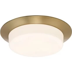 Possini Euro Design Melber Modern Ceiling Light Flush Mount Fixture 14" Wide Warm Brass Gold 3-Light Opal White Glass Shade For Bedroom Living Room -Lighting Specialty Shop GUEST 1deb710a 82b4 4c27 bd0c 48aed0429685
