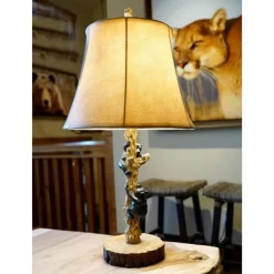 John Timberland Climbing Bears Rustic Accent Table Lamps 22 1/2" High Set Of 2 Brown Faux Wood With USB Charging Port Faux Leather Shade For Desk -Lighting Specialty Shop GUEST 1e843e35 94a5 4588 95da a93cd9fd6e2f