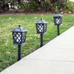 Set Of 4 Outdoor Solar Powered Pathway LED Light Stakes Black - Alpine Corporation