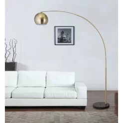 FC Design Modern Standing Adjustable Floor Lamp With Metal Dome Shade And Black Marble Base In Brass Gold Finish - Brass Gold