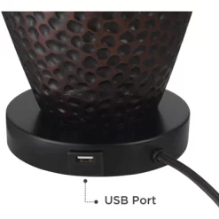 Franklin Iron Works Kaly Rustic Table Lamps With Square Risers 25" High Set Of 2 Oil Rubbed USB Charging Port Bronze Drum Shade For Living Room Desk -Lighting Specialty Shop GUEST 2139cc4d fb9e 4e2f b6ef 2255e14abe93