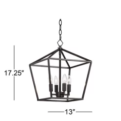 Franklin Iron Works Queluz Bronze Pendant Chandelier 13" Wide Industrial Rustic Geometric Cage 4-Light Fixture For Dining Room House Kitchen Island -Lighting Specialty Shop GUEST 215b6a35 665e 4255 b850 d5725abb7b8a