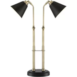 Possini Euro Design Sentry Modern Mid Century Desk Lamp 23" High Black Brass With USB Charging Port LED Adjustable Cone Shade For Bedroom Living Room -Lighting Specialty Shop GUEST 23a902e2 1768 4a21 b4e8 f727be00628c