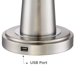 360 Lighting Karla Modern Table Lamps 25" High Set Of 2 Brushed Steel Column With USB Charging Port White Fabric Shade For Bedroom Living Room Desk -Lighting Specialty Shop GUEST 23e5d086 cf02 42e8 a68f 508b548a38d1