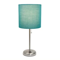 19.5" Bedside Power Outlet Base Metal Table Desk Lamp Brushed Steel With Fabric Shade Teal Blue - Creekwood Home -Lighting Specialty Shop GUEST 2578805f 8526 4f61 b1e7 e08f7d62343f