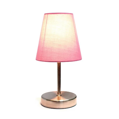 10.5" Petite Metal Stick Bedside Table Desk Lamp In Sand Nickel With Fabric Shade Pink - Creekwood Home 1 10.5" Petite Metal Stick Bedside Table Desk Lamp In Sand Nickel With Fabric Shade Pink - Creekwood Home