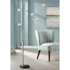 Possini Euro Design Allegra Mid Century Modern Arc Floor Lamp 88" Tall Chrome 5 Light Crystal Ball Shades For Living Room Reading Bedroom Office House