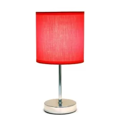 11.81" Traditional Petite Metal Stick Bedside Table Desk Lamp In Chrome With Fabric Shade Red - Creekwood Home -Lighting Specialty Shop GUEST 274b40f2 6a1d 4668 ba06 400a9b755e2d