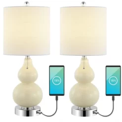 (Set Of 2) 22" Cora Classic Vintage Glass LED Table Lamp With USB Charging Port (Includes LED Light Bulb) - JONATHAN Y -Lighting Specialty Shop GUEST 28945f95 07d4 41cb a3e4 e24b76a87c9e