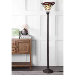 71" Dragonfly Tiffany Style Torchiere Floor Lamp (Includes Energy Efficient Light Bulb) - JONATHAN Y