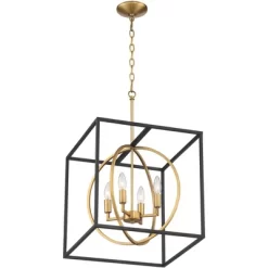 Possini Euro Design Black Warm Brass Cage Foyer Pendant Chandelier 16 1/2" Wide 4-Light Mid Century Modern For Dining Room House -Lighting Specialty Shop GUEST 28ea49df ca47 49e3 a1cf 824e7d8c91a0
