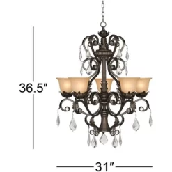 Kathy Ireland French Bronze Chandelier 31" Wide Rustic Crystal Amber Bell Glass 5-Light Fixture For Dining Room House Home Kitchen -Lighting Specialty Shop GUEST 2ac48078 3be1 4416 849f fa38dda7c383