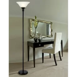 70" 3-way Metal Torchiere Floor Lamp With Glass Shade Black - Cal Lighting