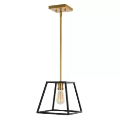 9.25" 1-Light Girard Farmhouse Industrial Iron LED Pendant Black/Brass Gold - JONATHAN Y -Lighting Specialty Shop GUEST 2cf83c7f cde3 407f 941c ebd04a58f1dd