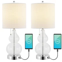 (Set Of 2) 22" Cora Classic Vintage Glass LED Table Lamp With USB Charging Port (Includes LED Light Bulb) - JONATHAN Y -Lighting Specialty Shop GUEST 2d50bb2d 51a6 452f b179 77ca7631cf80