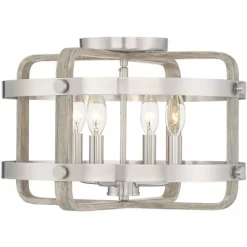 Barnes And Ivy Woodway Modern Farmhouse Ceiling Light Flush Mount Fixture 15 3/4" Wide Brushed Nickel Wood Grain 4-Light For Bedroom Living Room House -Lighting Specialty Shop GUEST 2e567bcf 3e4e 4761 b389 de1c7e02e8c6