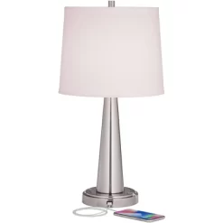 360 Lighting Karla Modern Table Lamps 25" High Set Of 2 Brushed Steel Column With USB Charging Port White Fabric Shade For Bedroom Living Room Desk -Lighting Specialty Shop GUEST 2e8751bf 2168 4dac 8900 8d802ddf8282