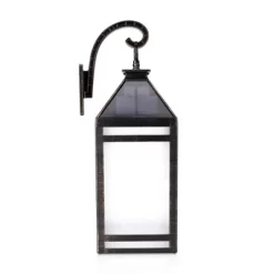 Solar Portable Hanging Outdoor Lantern With Hanger And Frosted Panel Black - Techko Maid