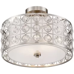 Possini Euro Design Saira Modern Ceiling Light Semi Flush Mount Fixture 16" Wide Brushed Nickel Crystal Organza Drum Shade For Bedroom Kitchen Hallway 7 Possini Euro Design Saira Modern Ceiling Light Semi Flush Mount Fixture 16" Wide Brushed Nickel Crystal Organza Drum Shade For Bedroom Kitchen Hallway -Lighting Specialty Shop GUEST 2fca2bd0 5fb8 491e 8a14 73d05a4290d8