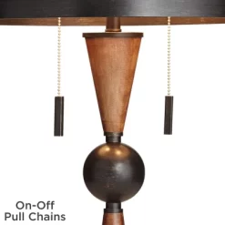 Franklin Iron Works Hunter Modern Rustic Farmhouse Table Lamp 29 3/4" Tall Cherry Wood Bronze Metal Double Drum Shade For Bedroom Living Room House -Lighting Specialty Shop GUEST 3113acf3 033a 4e9d 89aa c405e9d3fd4d