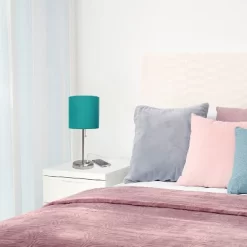 19.5" Bedside USB Port Feature Metal Table Desk Lamp Brushed Steel With Teal Fabric Shade - Creekwood Home -Lighting Specialty Shop GUEST 3157e3cc d388 4fa4 a041 6538919177d2