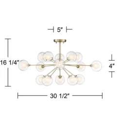 Possini Euro Design Modern Ceiling Light Semi Flush Mount Fixture Sputnik Brass 30 1/2" Wide 15-Light Double Glass Ball Hallway -Lighting Specialty Shop GUEST 317f6f78 bba3 4e43 bc4e 75fe5664e121