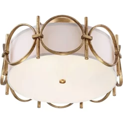 Barnes And Ivy Francis Mid Century Modern Ceiling Light Semi Flush Mount Fixture 18 1/4" Wide Gold 3-Light White Fabric Drum Shade For Bedroom Kitchen -Lighting Specialty Shop GUEST 31ca5de4 bfda 4bb5 bd9a 7a022274b01a